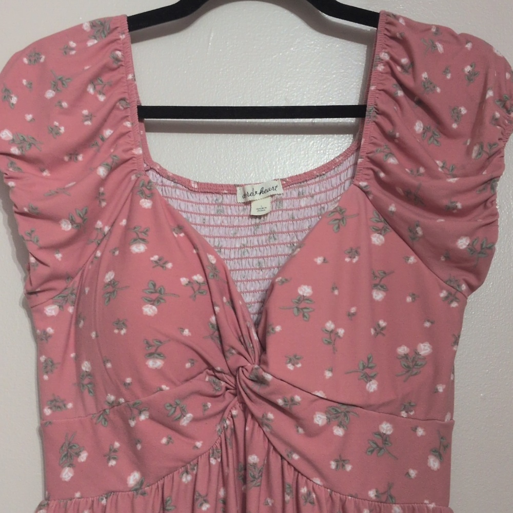 EUC Pink Floral Tie-Front Dress, size L - Picture 3 of 6